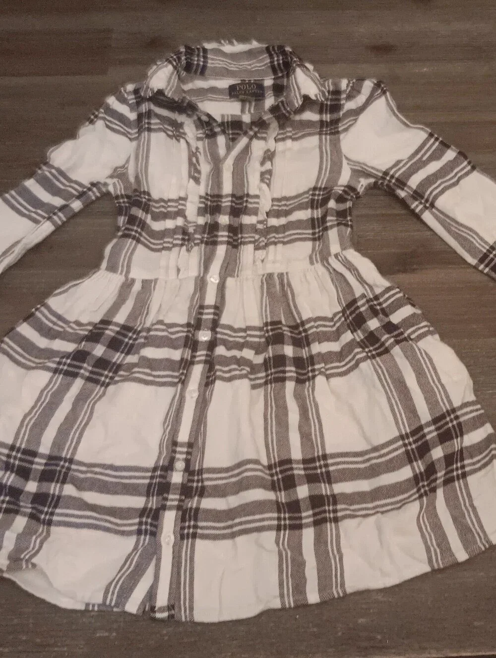 Ralph Lauren White and Navy Plaid Button-Down Girls' Dress